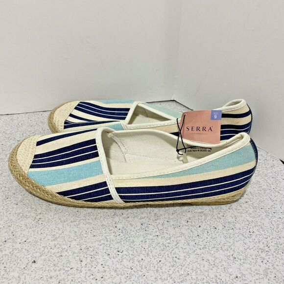 NWT Serra espadrilles blue & natural striped canvas flats slip on shoes US 9M - Picture 3 of 8